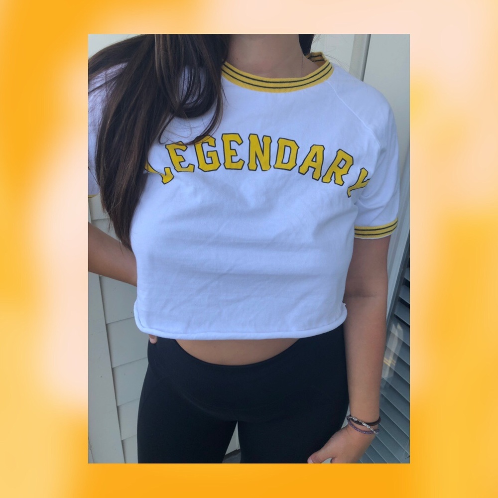 “Legendary” White/Yellow Crop Top